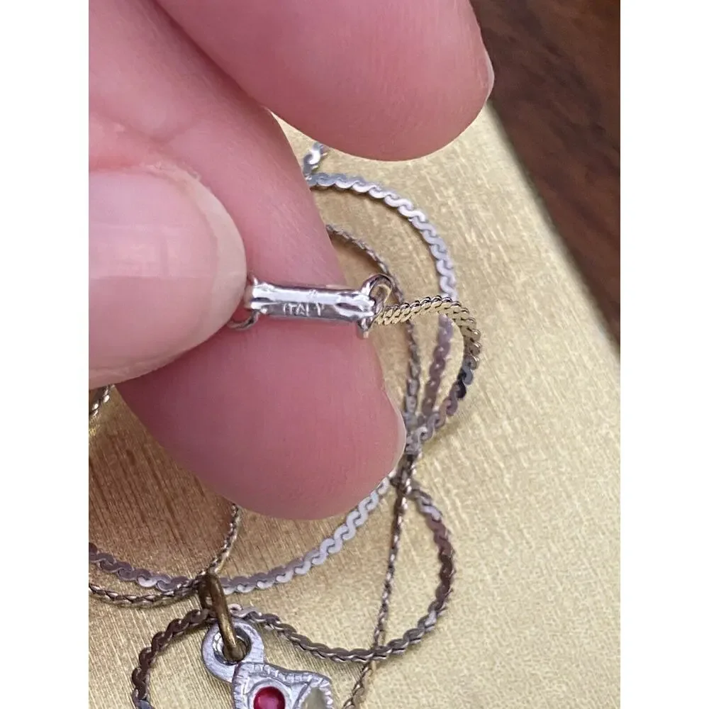 Russian Orthodox Cross Pendant Silvertone with Enameling Sterling Chain Stamped